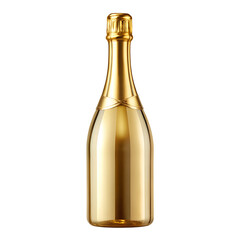 Luxurious golden champagne bottle with a foil wrapped neck and cork isolated on transparent background for celebratory occasions