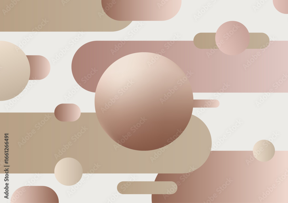 Poster abstract background design with pastel geometric shapes in muted pink beige and brown spheres and re