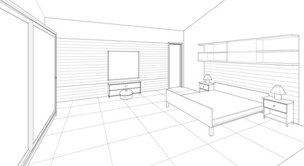 bedroom interior 3d illustration concept