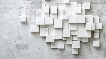 White brick wall with wooden and concrete block pattern background