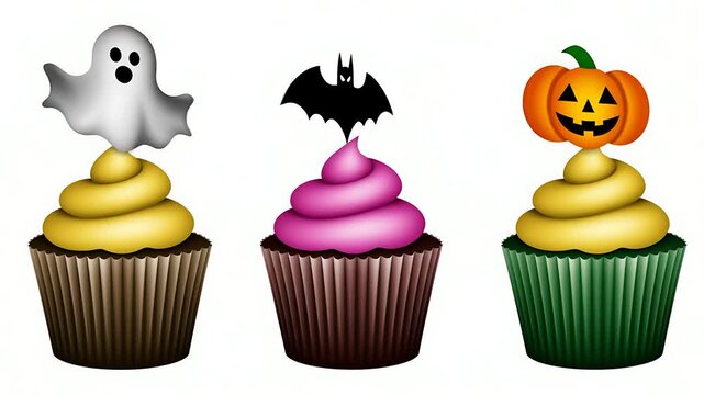 Spooky Halloween Cupcakes: Ghost, Bat, and Pumpkin Toppers