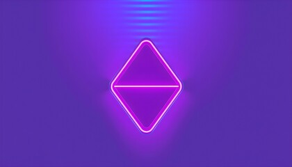 Fototapeta premium A neon pink rhombus shape is bisected by a horizontal line, set against a gradient purple background with blue light streaks above.
