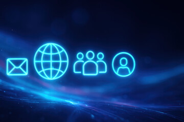 Customer targeting and customer acquisition are key elements in digital marketing and business strategy shown by glowing icons of email globe and user group on dark background