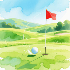 Golf Ball Hole-In-One on Lush Green Course