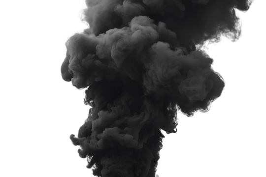 Intense swirling smoke in shades of black and gray isolated on transparent background