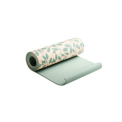 Rolled Yoga Mat with Teal Leaf Pattern - Fitness and Wellness Equipment