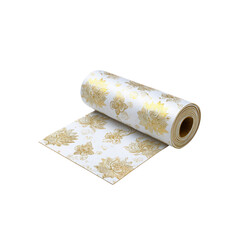 Rolled White Fabric with Gold Floral Pattern