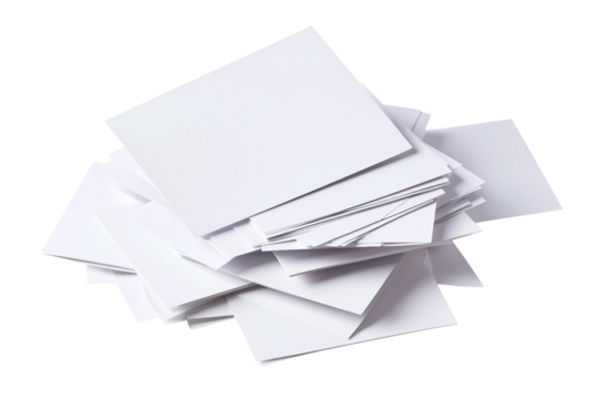 Stack of blank white business cards ready for printing isolated on transparent background