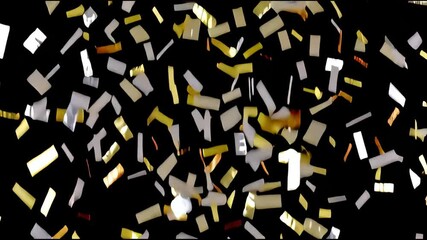Festive abstract celebration with shiny gold and silver foil confetti falling on black background. dynamic and joyful party scene perfect for any happy holiday or event - Powered by Adobe
