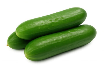 Green cucumbers stacked together, displaying crisp texture and vibrant color against clean transparent backdrop