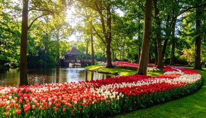 Obraz premium Springtime park with colorful tulips
