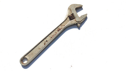 A close-up shot of metal locking pliers with a white background, displaying details of the tool's mechanism and surface texture.