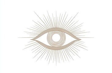 Simple line art, clipart of a beige eye with small sun rays coming out from the top and bottom corners 