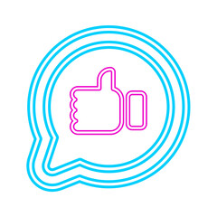 Neon Thumbs Up Speech Bubble Icon.