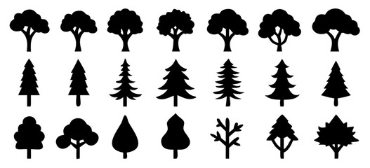 tree icon set. Fir Tree silhouettes. isolated on white background, vector illustration