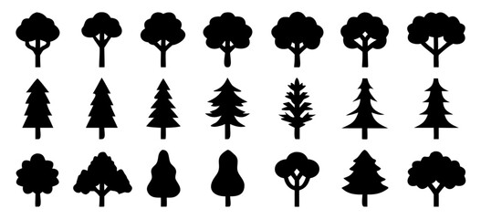 tree icon set. Fir Tree silhouettes. isolated on white background, vector illustration