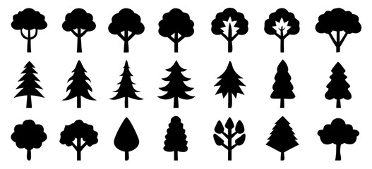 tree icon set. Fir Tree silhouettes. isolated on white background, vector illustration
