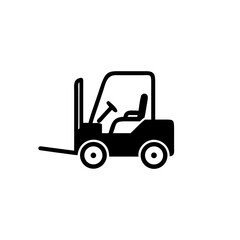 forklift with driver vector icon Illustration, black isolated on white.