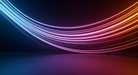 A smooth abstract background with colorful curved lines in purple, blue, and pink flowing over a dark space creating a modern wave design with light and motion effects