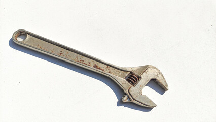 A close-up shot of metal locking pliers with a white background, displaying details of the tool's mechanism and surface texture.