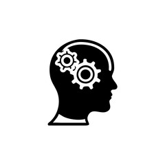Man head mind thinking vector icon, Human head with cogwheel, Creative thinking symbol