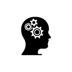 Man head mind thinking vector icon, Human head with cogwheel, Creative thinking symbol