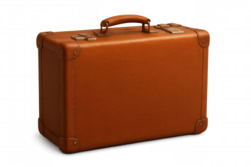 Vintage brown leather suitcase sitting on transparent backdrop, suggesting wanderlust and classic travel nostalgia