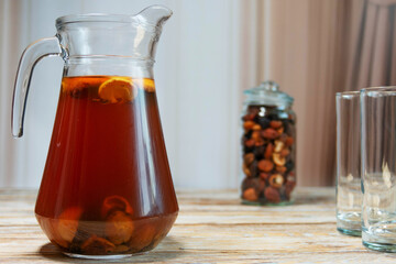 Pitcher of homemade dried fruit compote