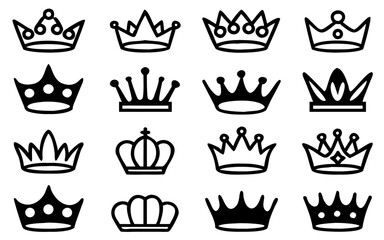 Crown icon set. Royal crown symbol collection in different thin line style. flat crown icon. vector illustration
