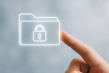 Digital security concept with glowing folder and lock icon representing cybersecurity and data protection for secure data and online privacy assurance