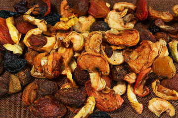 Assorted Dried Fruits on Rustic Fabric Background