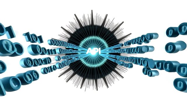Abstract API Data Flow: Teal Binary Code and Glowing Core