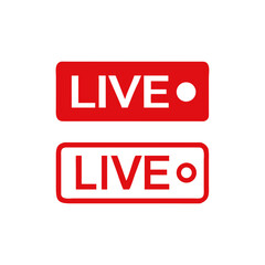 live streaming icon, Red Live buttons symbol, for tv shows, social media live streaming, movies and live badge, sign, label, sticker template. online stream. Vector illustration