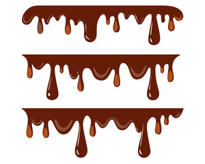 Melted chocolate dripping on white background, Vector Illustration of Liquid Chocolate Cream