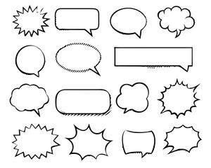 Retro empty comic bubbles and elements set with black halftone shadows. in retro vintage and pop art style. Vector illustration,