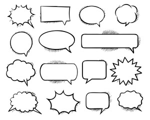 Retro empty comic bubbles and elements set with black halftone shadows. in retro vintage and pop art style. Vector illustration,