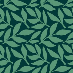 seamless pattern with green leaves on dark background 