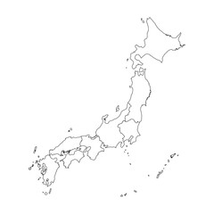 Black line map of the Japan, vector illustration of the national border of Japan. Japanese map.