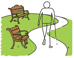 Person with cane walks a park path