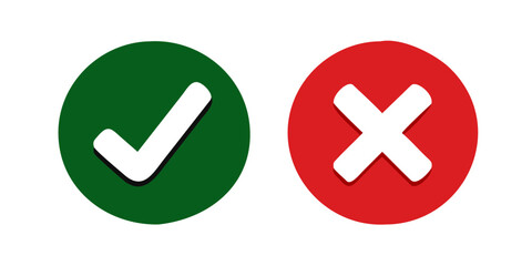 Check mark and cross icon isolated on white background. flat round buttons Tick sign symbol. Check Mark icon set. Check Mark right symbol,Test question. vector illustration