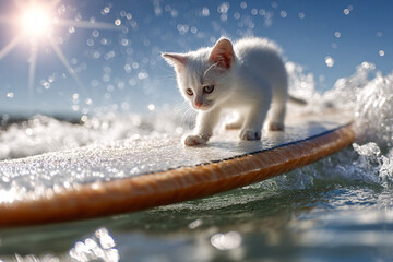 Kitten come for a walk on the beach. Ai generate.	
