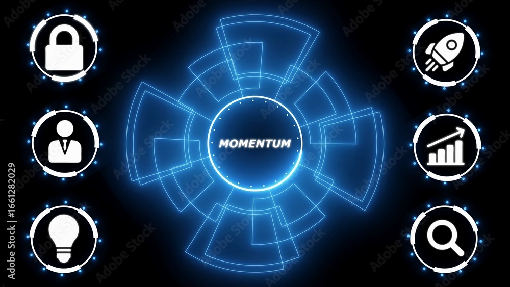 Poster glowing blue abstract digital interface with icons for business growth and security background circl