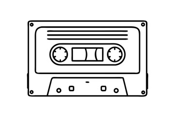 Old music cassette tape icon in line style, isolated on white background, Retro music audio cassette, vector illustration