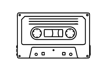 Old music cassette tape icon in line style, isolated on white background, Retro music audio cassette, vector illustration