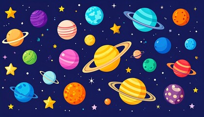 Colorful cartoon planets in space