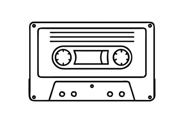 Old music cassette tape icon in line style, isolated on white background, Retro music audio cassette, vector illustration