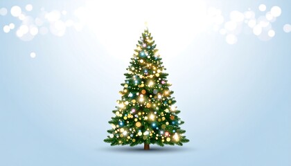 Decorated Christmas Tree on Light Blue Background