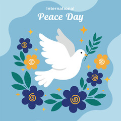 White Dove Carrying Olive Branch for International Peace Day.