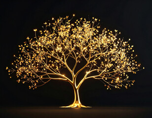 Golden branching network expanding outward with elegant connectors, refined metallic texture symbolizing sustainable g