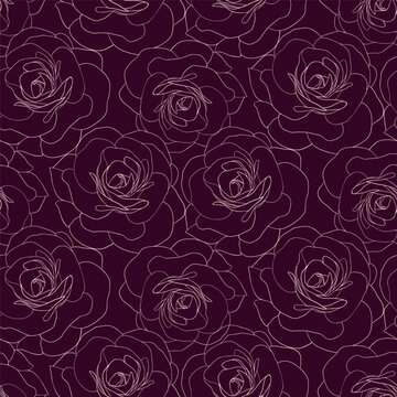 Camelia flowers linę art seamless pattern for fabric or surfase design 